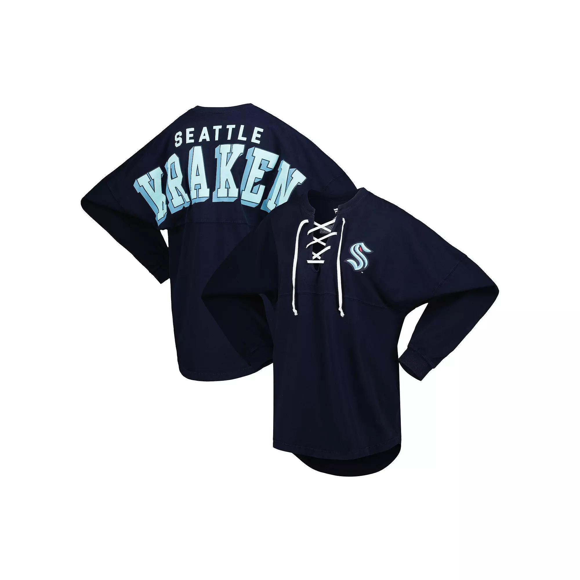 Women's Fanatics Branded Deep Sea Blue Seattle Kraken Spirit Lace-Up V-Neck Long Sleeve Jersey T-Shirt, Size: Small, Krk Blue Product Image