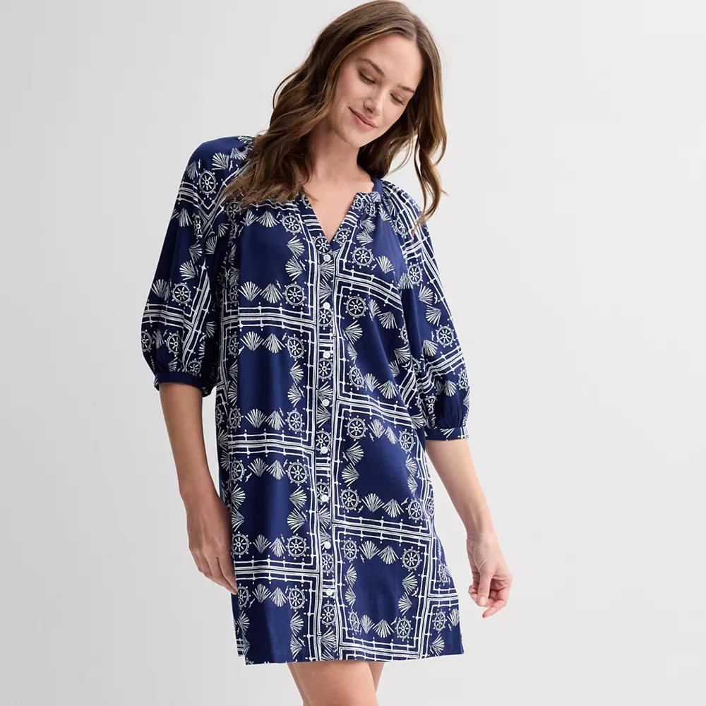 Petite Sonoma Goods For Life® Button-Front Shift Dress, Women's, Size: Small Petite, Blue Nautical Print Product Image