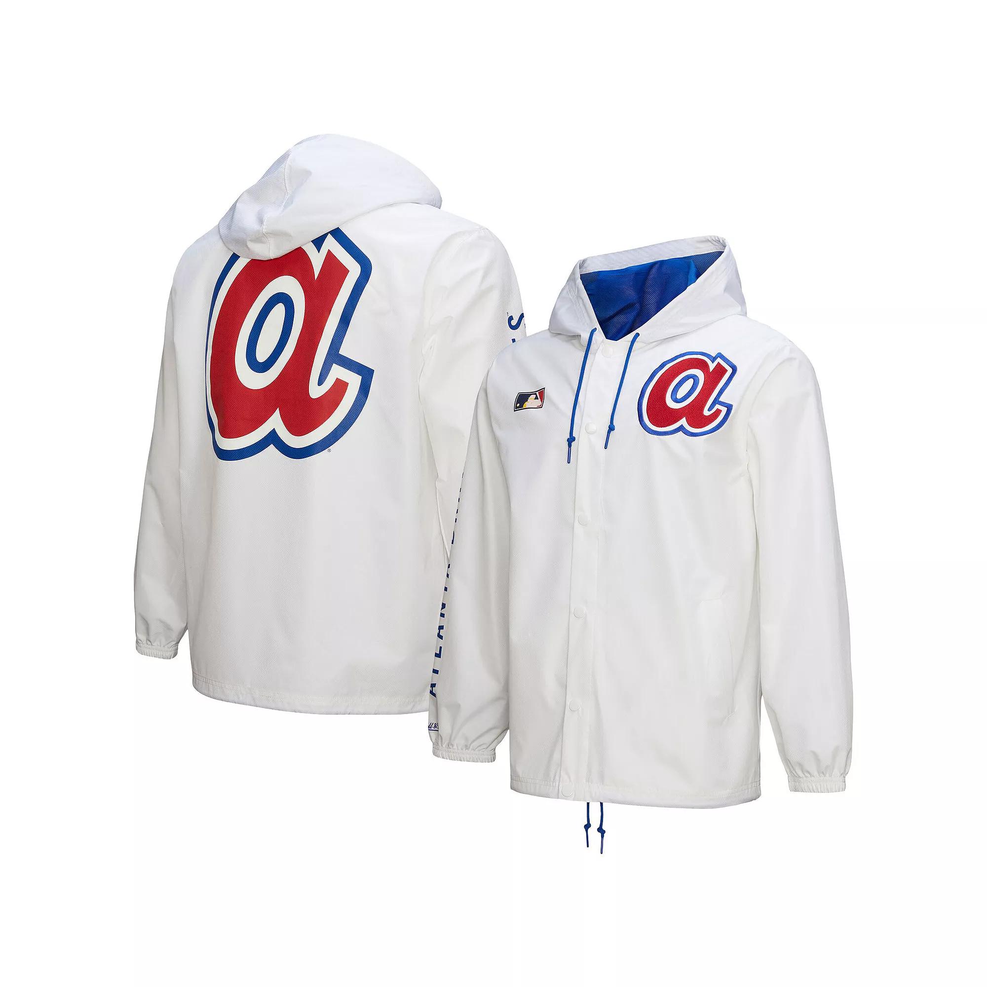 Men's Mitchell & Ness White Atlanta Braves Vintage Full-Snap Hooded Coaches Jacket,  Product Image