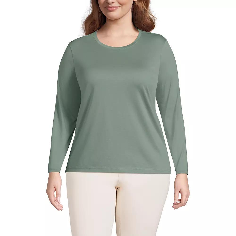 Plus Size Lands' End Long Sleeve Relaxed Supima Cotton Crewneck Tee, Women's, Size: 1XL, Ivory Black Stripe Product Image