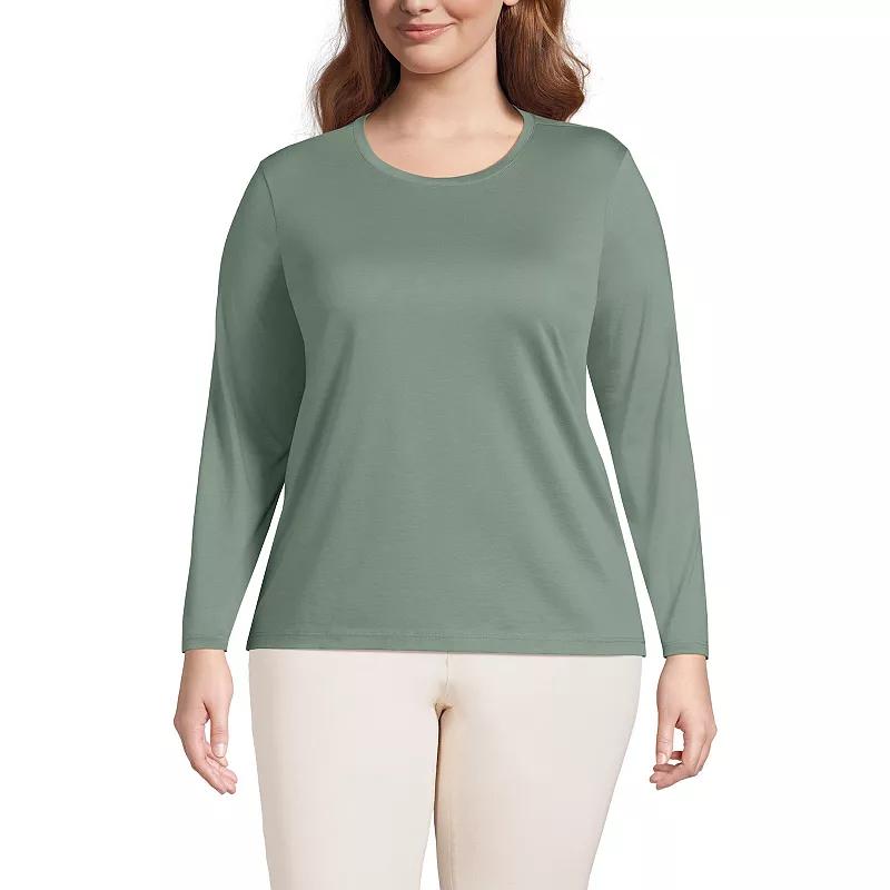 Plus Size Lands' End Long Sleeve Relaxed Supima Cotton Crewneck Tee, Women's, Size: 1XL, Ivory Black Stripe Product Image