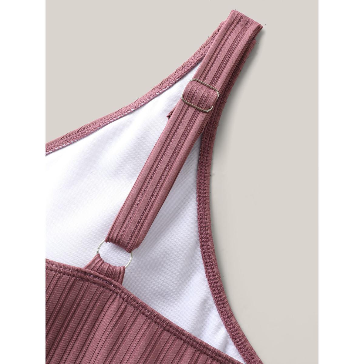 Plus Size Textured Belted Solid Swim Dress Women's Swimwear DustyPink Beach Bodycon Overlap Collar High stretch Curve Swim Dresses BloomChic 18-20/2X Product Image