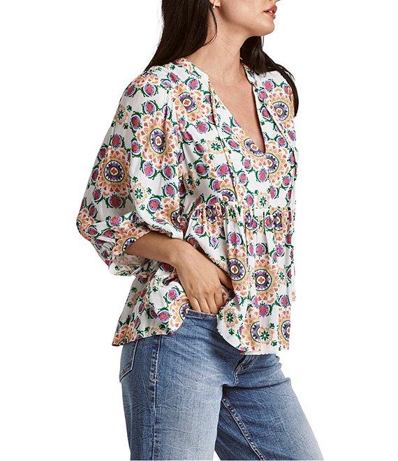 Dear John Malia 3/4 Sleeve Tie Front V-Neck Blouse Product Image