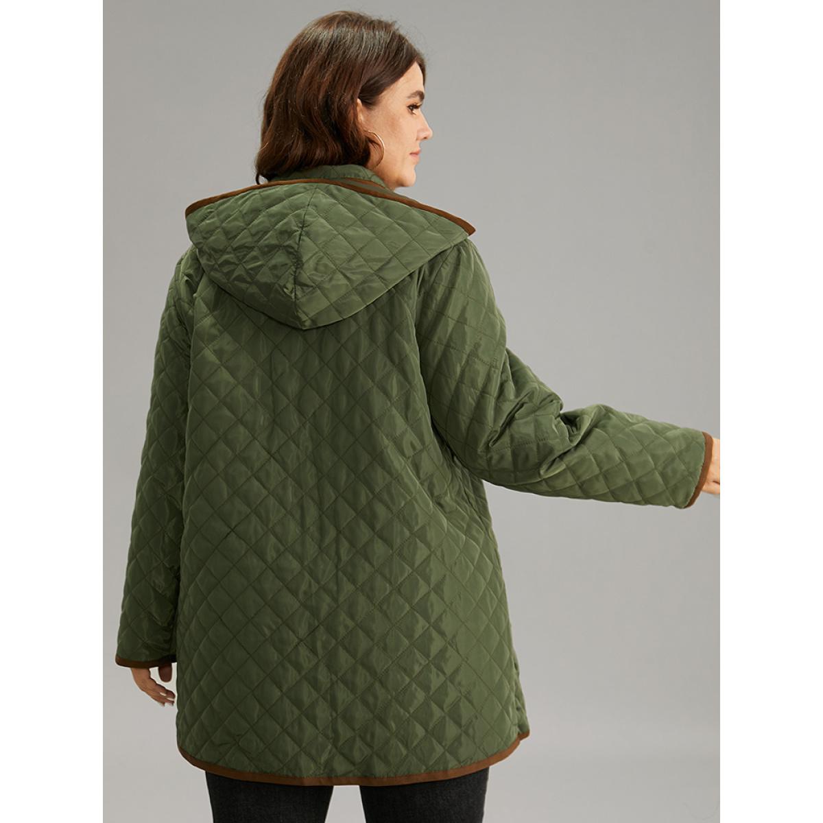 Plus Size Contrast Zipper Hooded Quilted Padded Coat Women ArmyGreen Casual Contrast Ladies Dailywear Winter Coats BloomChic 28/5X Product Image