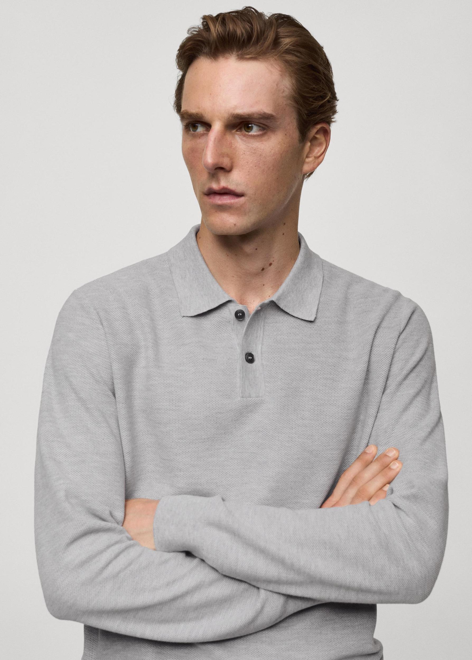 Knitted structured polo sweater - Men | MANGO USA Product Image
