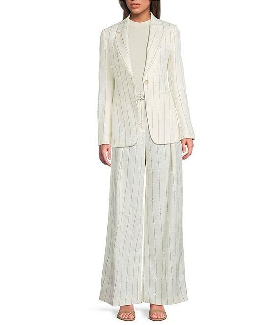 BOSS by Hugo Boss Coordinating Tiana Linen Blend Pinstripe Wide Leg Pleated Trouser Product Image