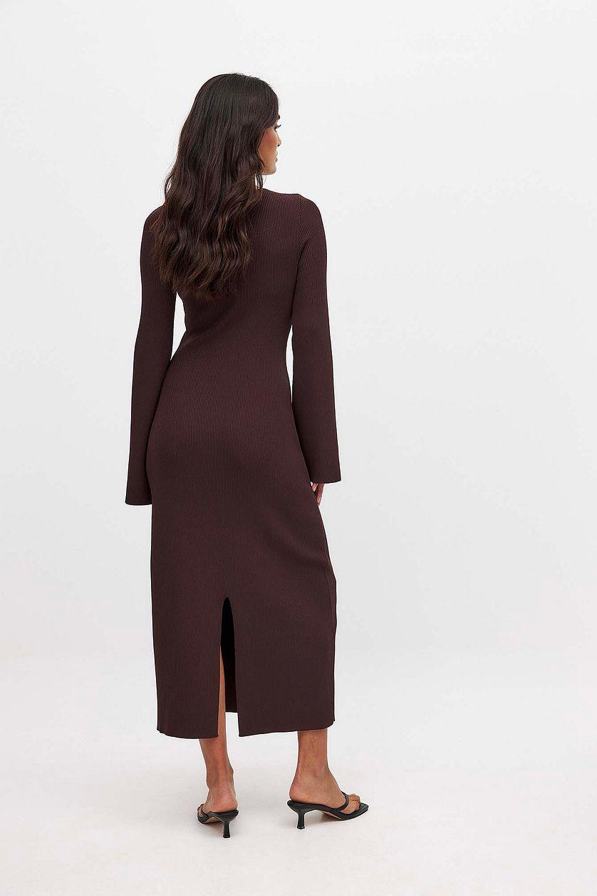 Fine Knitted Trumpet Sleeve Midi Dress Product Image