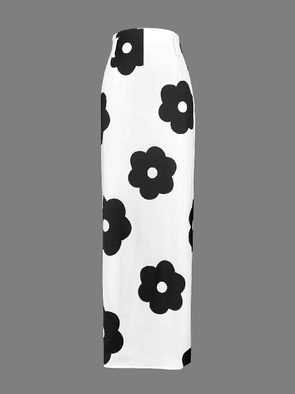 Floral Printed Split-Back Skirts Bottoms Product Image