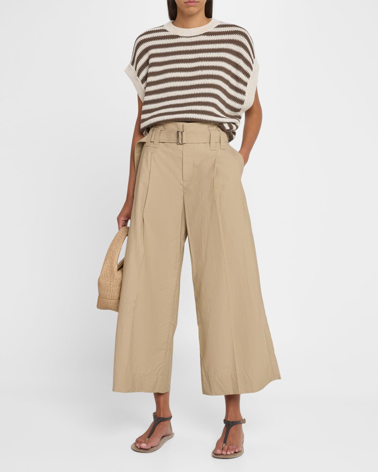 Striped Cap-Sleeve Paillette Knit Sweater Product Image