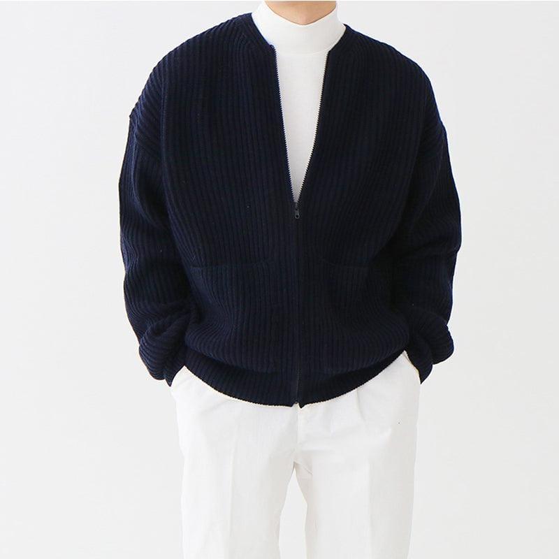 RT No. 4454 KNITTED ROUND-NECK CARDIGAN SWEATER Product Image