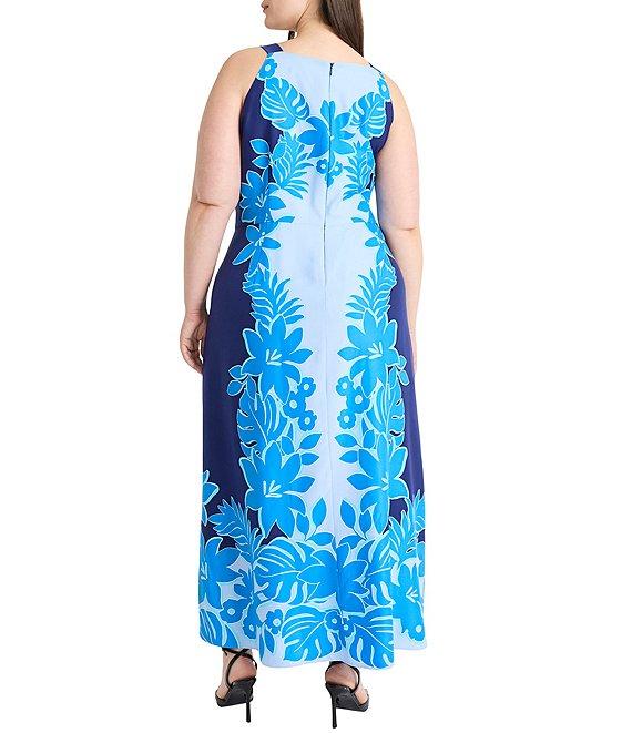 Maggy London Plus Size Sleevless Floral Print Square Neck Sheath Maxi Dress Product Image