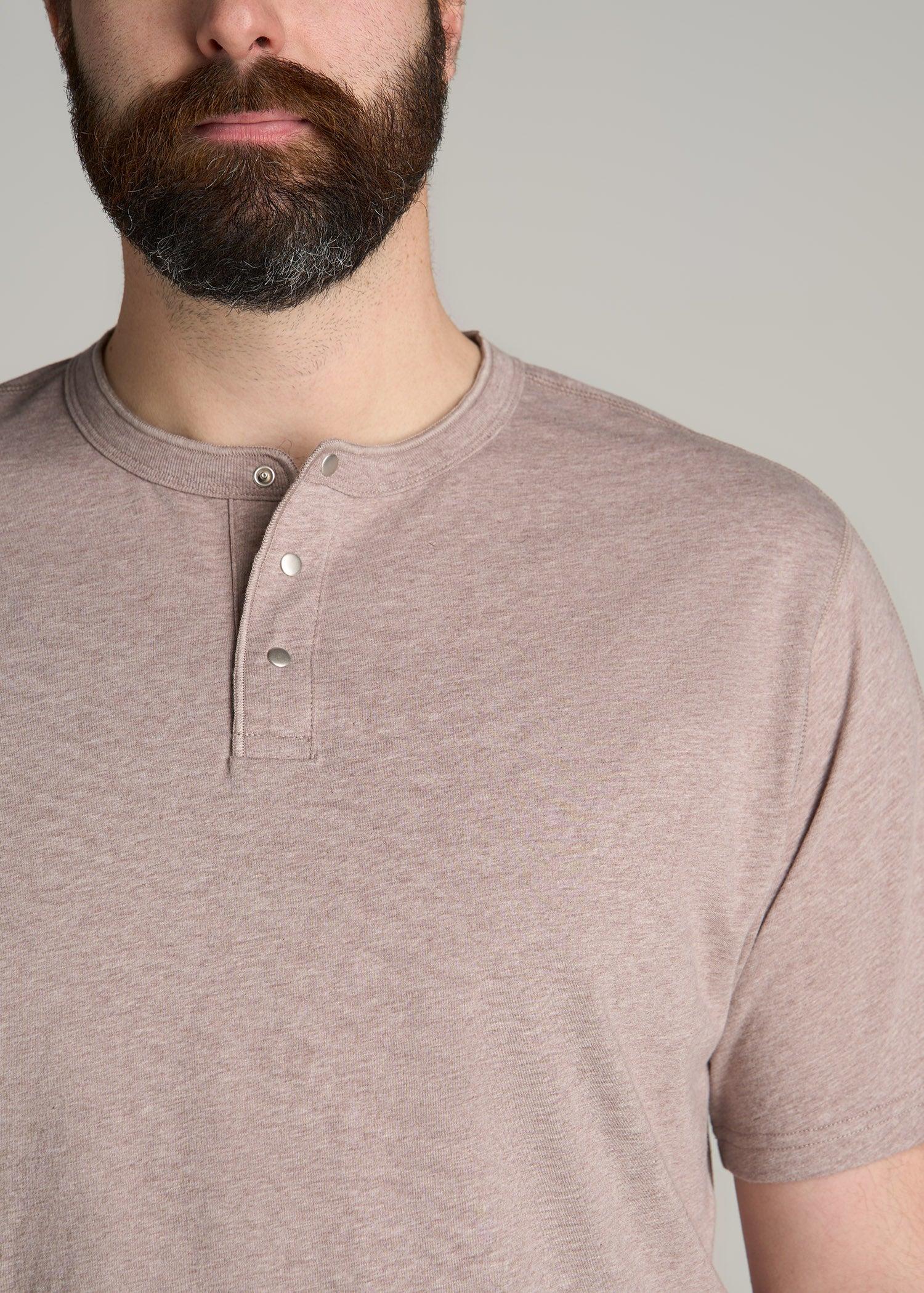 LJ&S REGULAR-FIT Jersey Henley Tee for Tall Men in Heathered Taupe Product Image