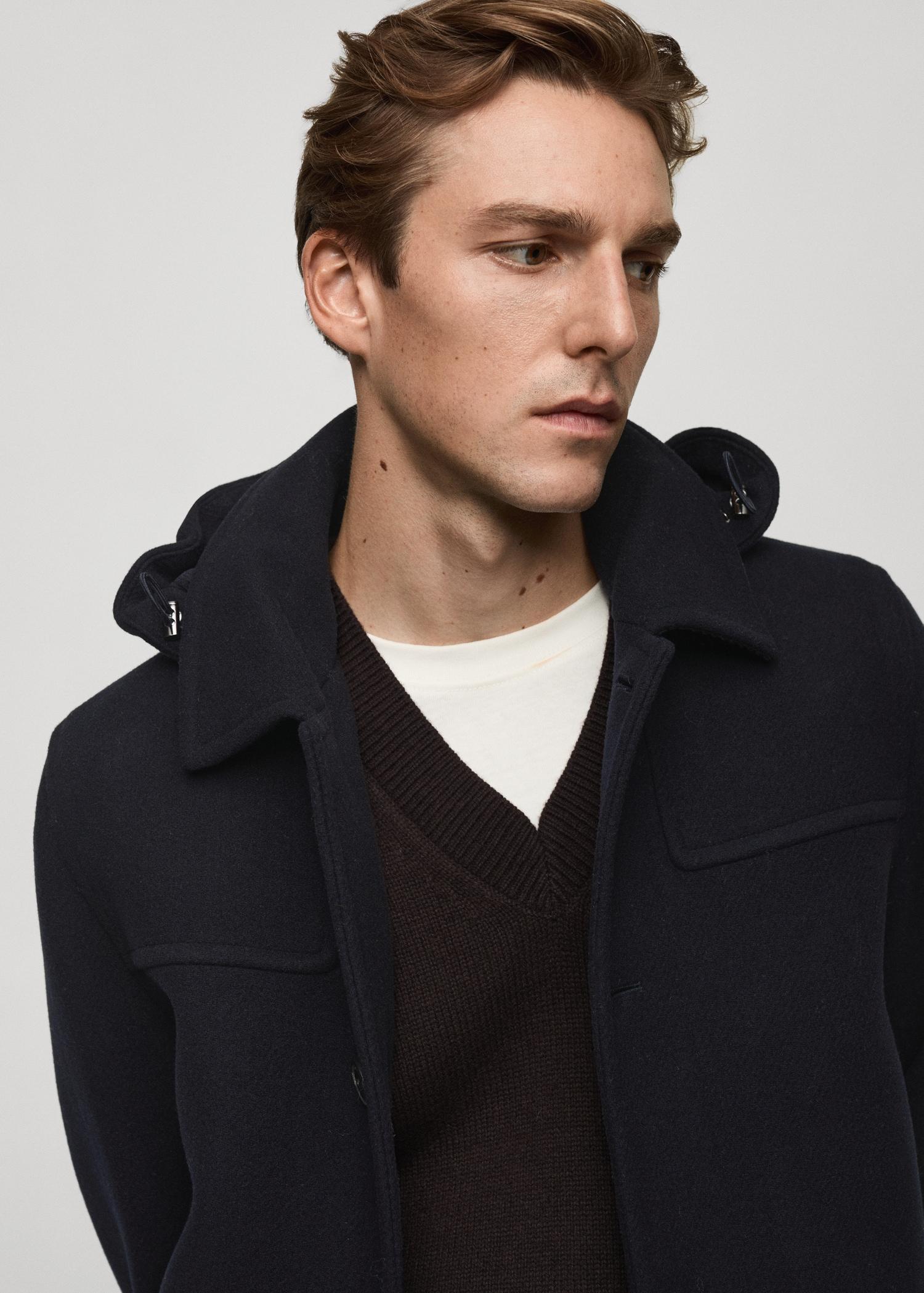 Detachable hood wool coat - Men | MANGO USA Product Image