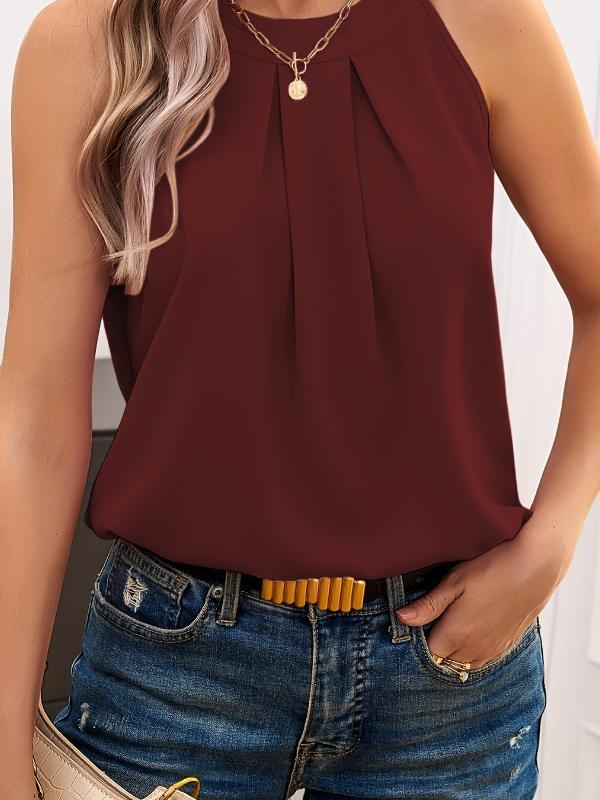 Loose Sleeveless Solid Color Split-Joint Round-Neck Vest Top Product Image