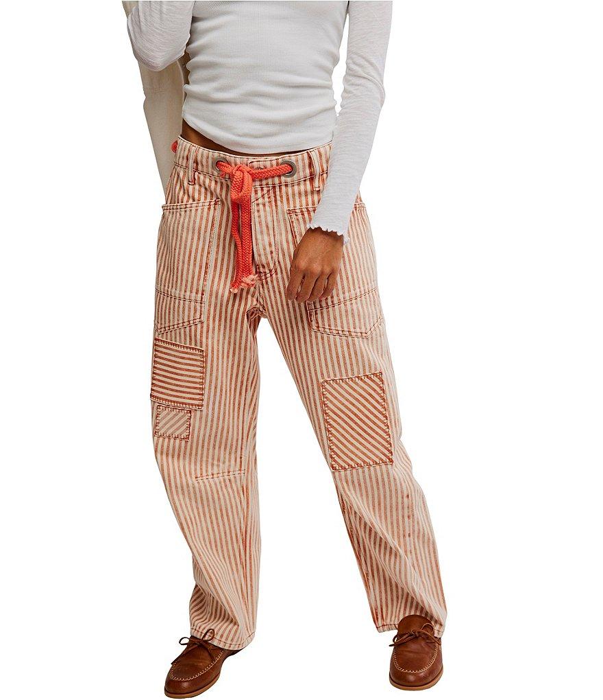 Free People Moxie Railroad Stripe Print Patch Pocket Straight Leg Pant Product Image