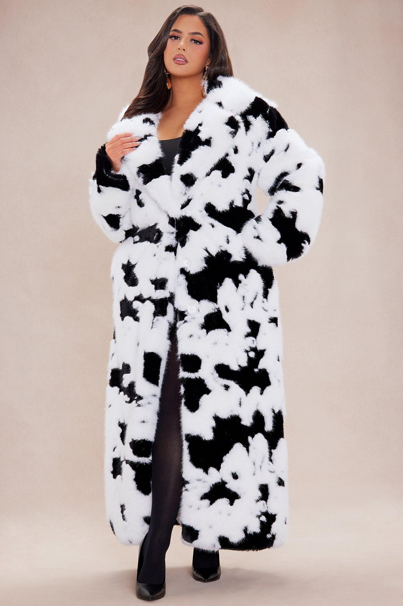 Make And Appearance Faux Fur Coat - White/Black Product Image
