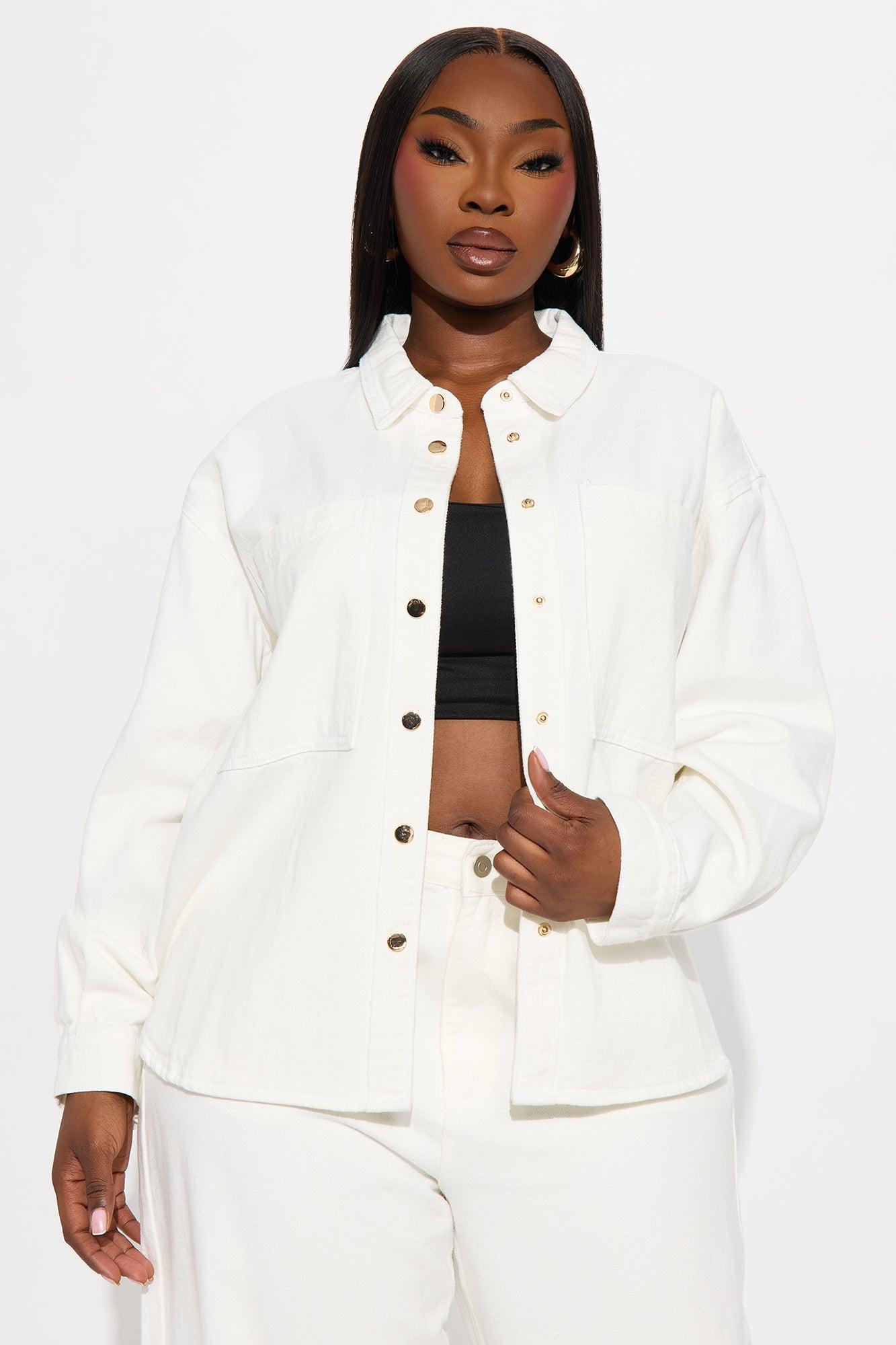 Très Jolie Denim Shacket - White Female Product Image