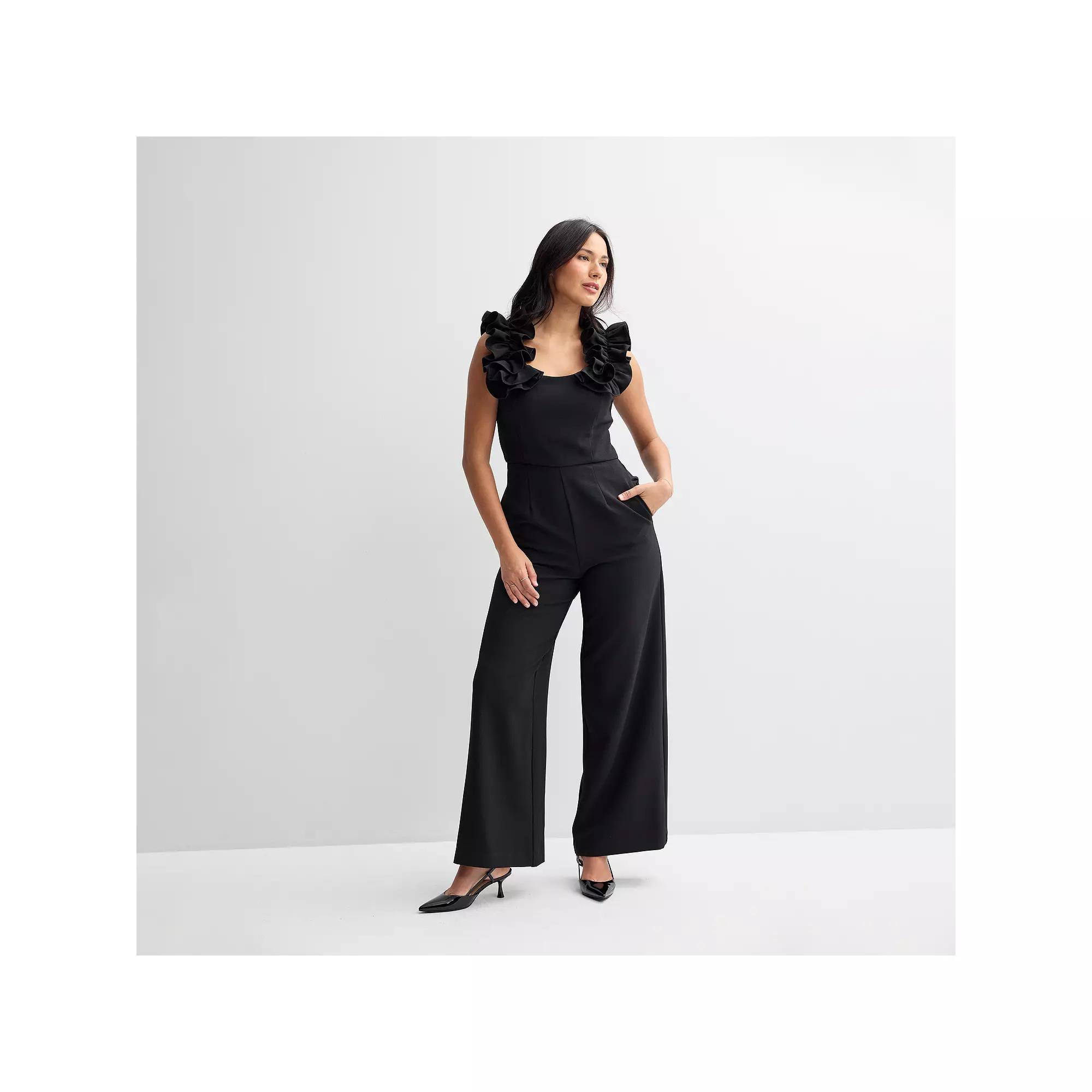 Women's Donna Ricco Ruffle Jumpsuit, Size: 4, Black Product Image