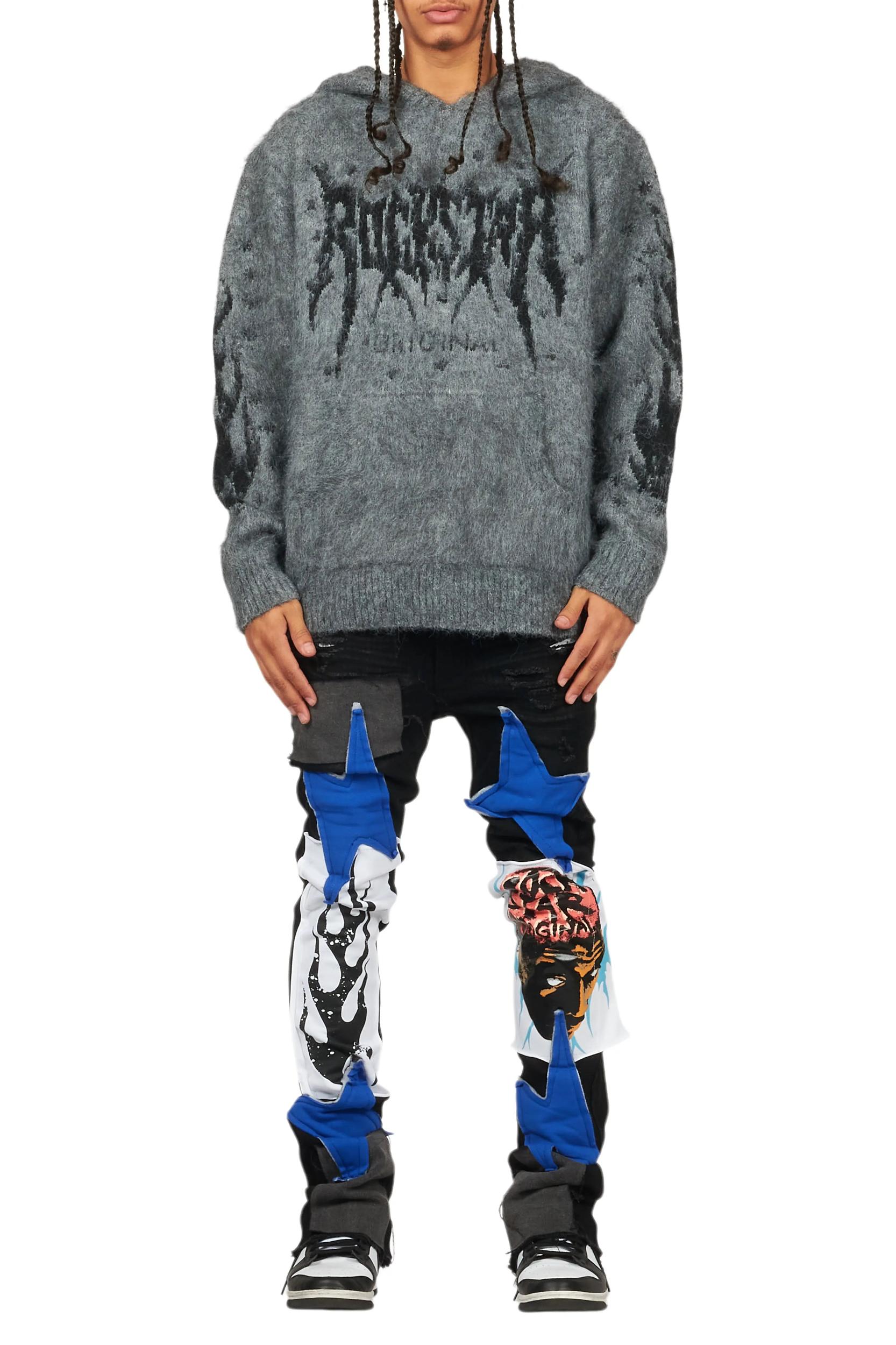 Raymond Grey Graphic Knitted Mohair Hoodie Male Product Image