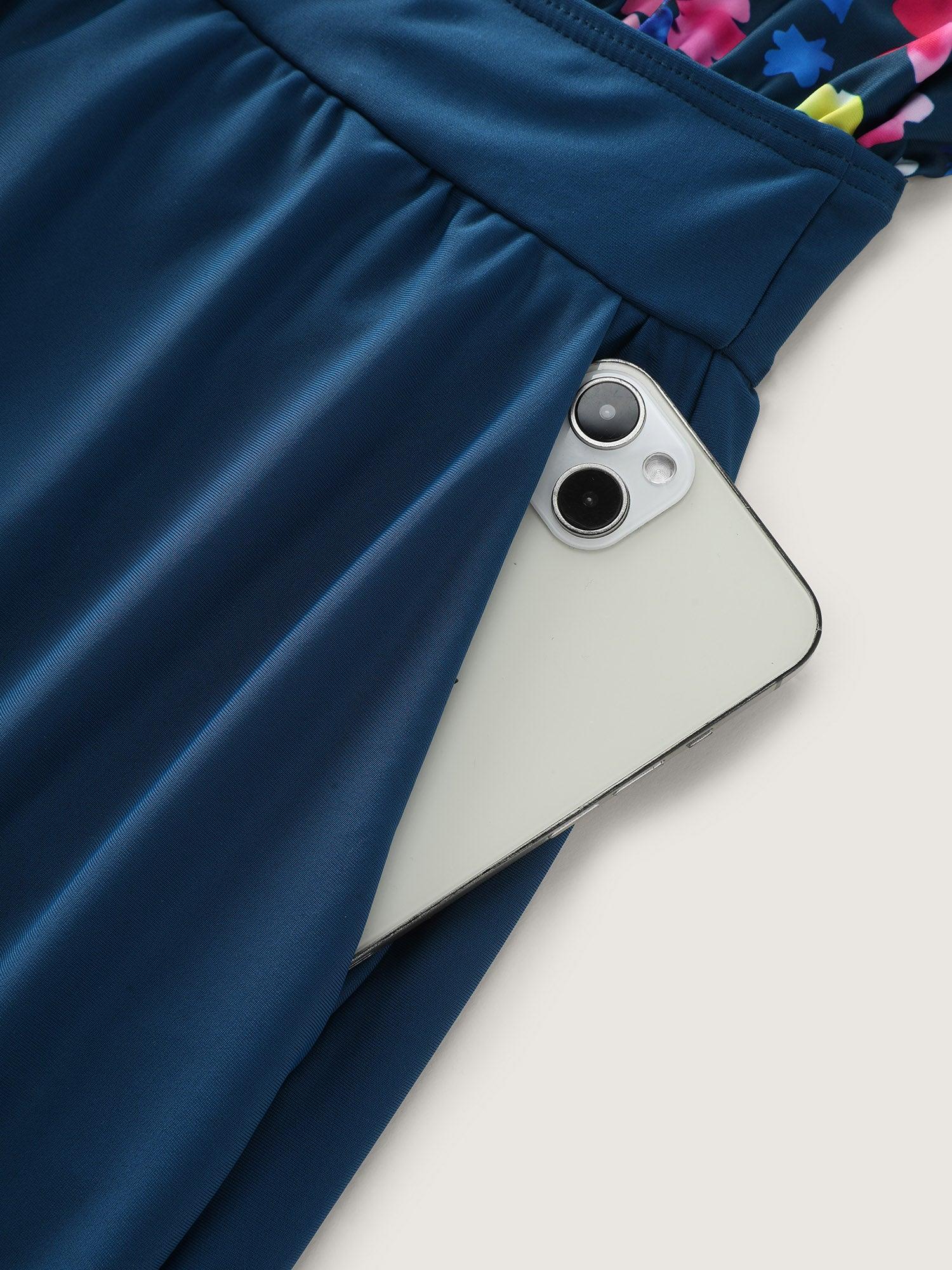 Floral Print Keyhole Pockets Swim Romper Female Product Image