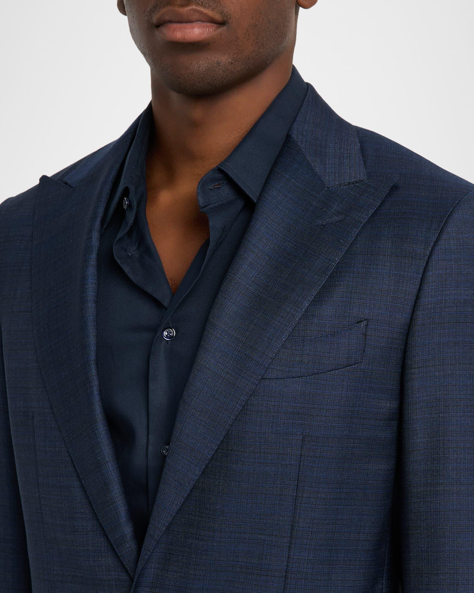 Men's Denim Effect Wool Peak Lapel Suit Product Image