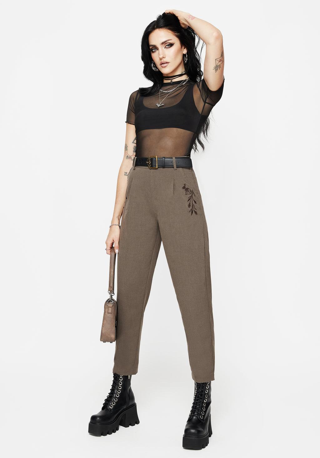Hester Embroidered Tapered Trousers - Brown Product Image
