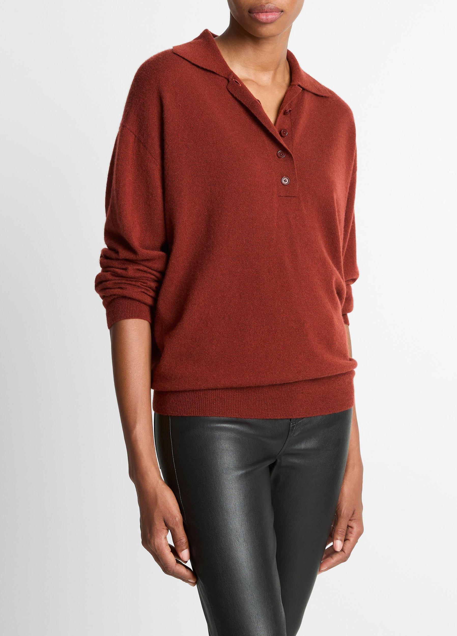 Cashmere-Silk Wide-Placket Polo Sweater Product Image