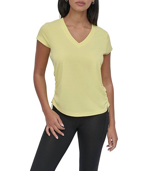 DKNY Sport by Donna Karan V Neck Short Sleeve Tech Ruched Side Seam Tee Product Image