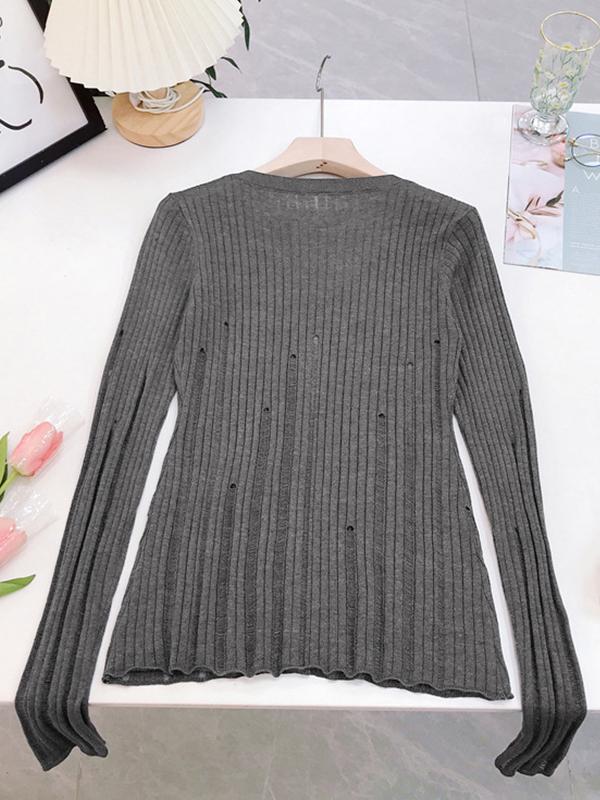 V Neck Slim Cutout Long Sleeve Knit Product Image