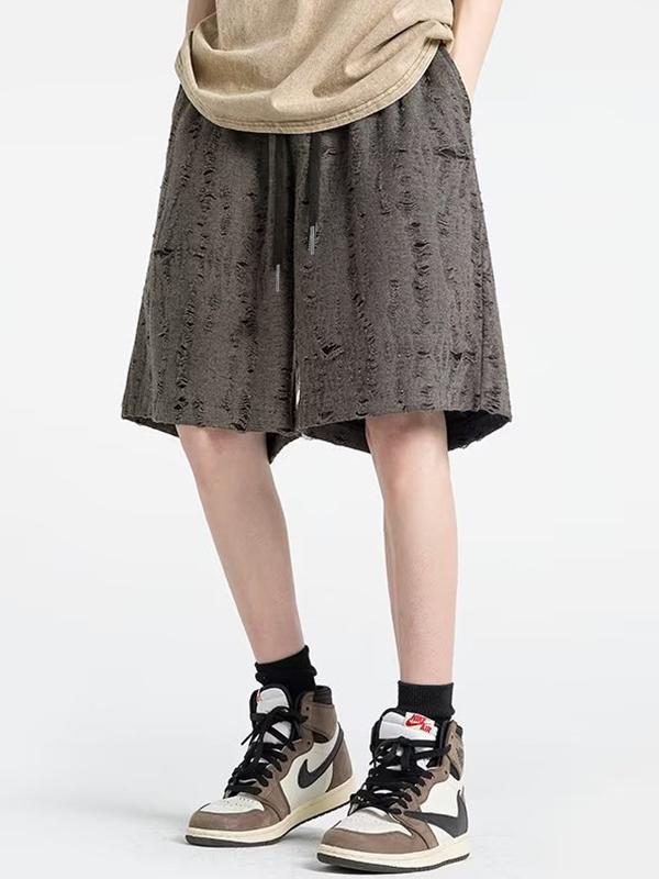 Men's Solid Tattered Design Shorts Product Image