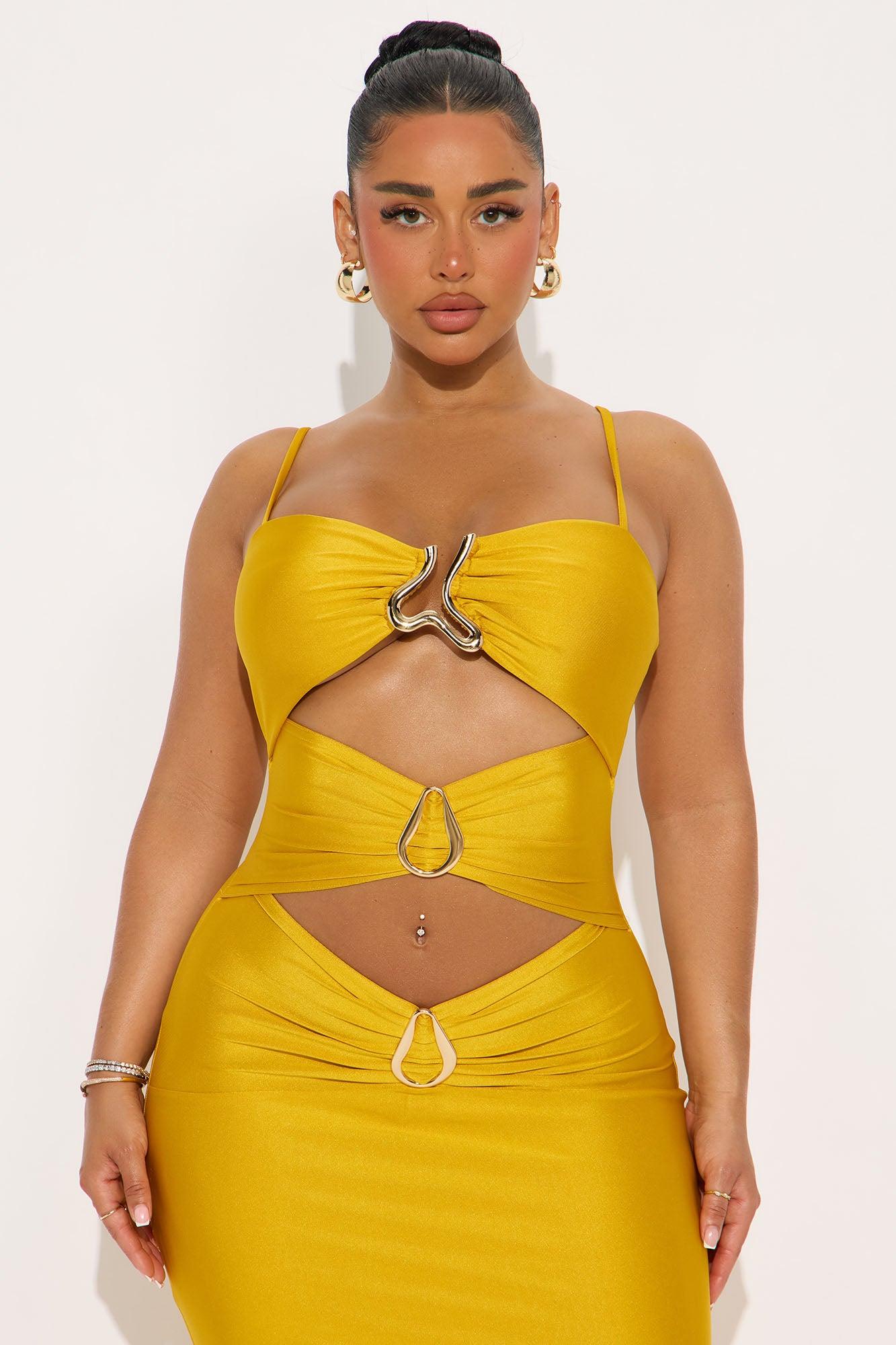 Beach Club Cut Out Maxi Dress - Mustard Product Image