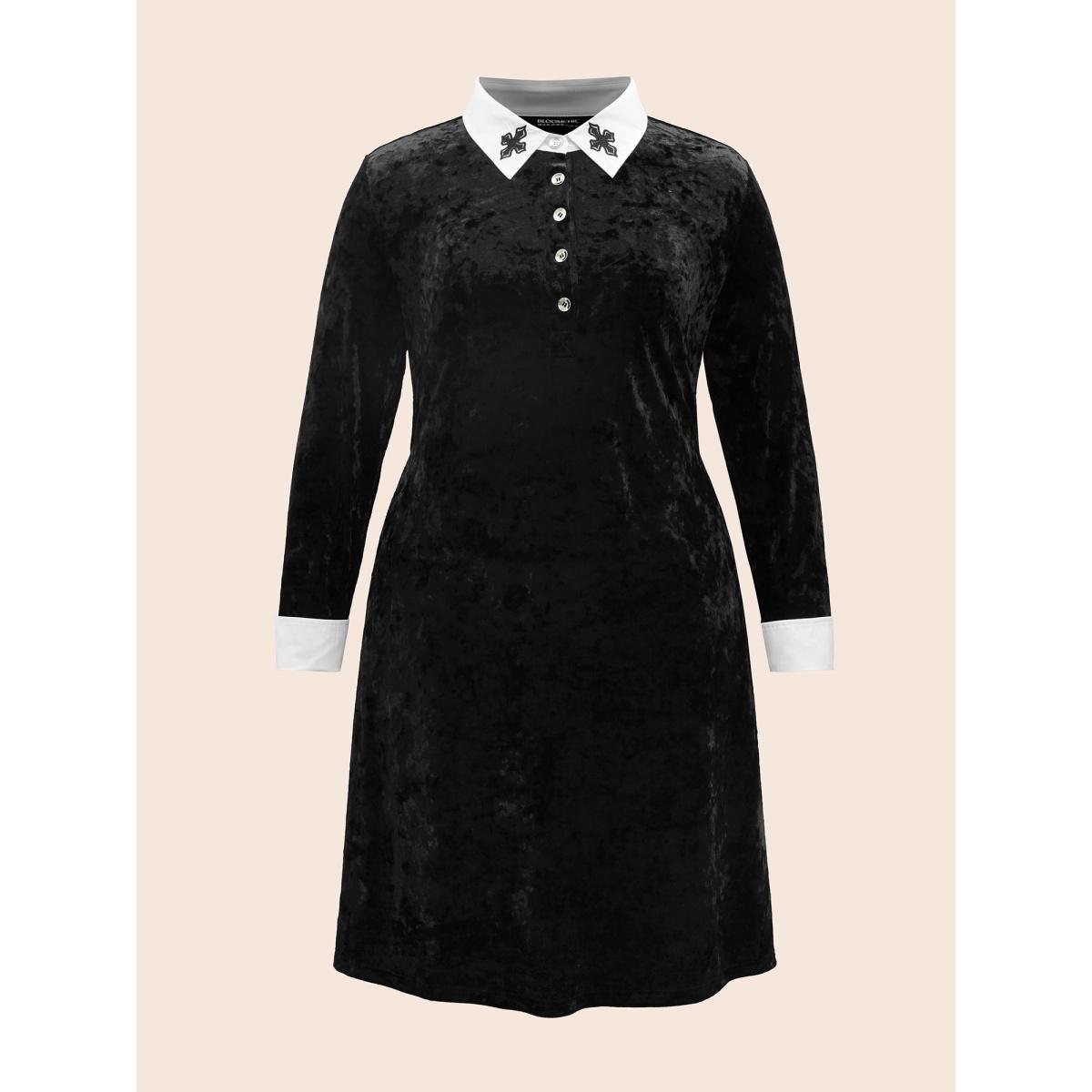 Plus Size Stretch Velvet Collared Midi Dress Black Women Cocktail Texture Party Curvy Bloomchic 10/M Product Image