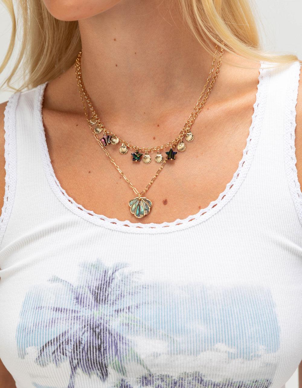 FULL TILT Sea Shell/Star Charm Layered Necklace - GOLD Product Image