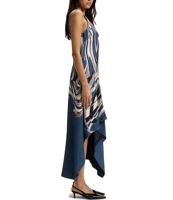 BOSS By Hugo Boss Donaria Printed Twill V-Neck Sleeveless High-Low Maxi Dress Product Image