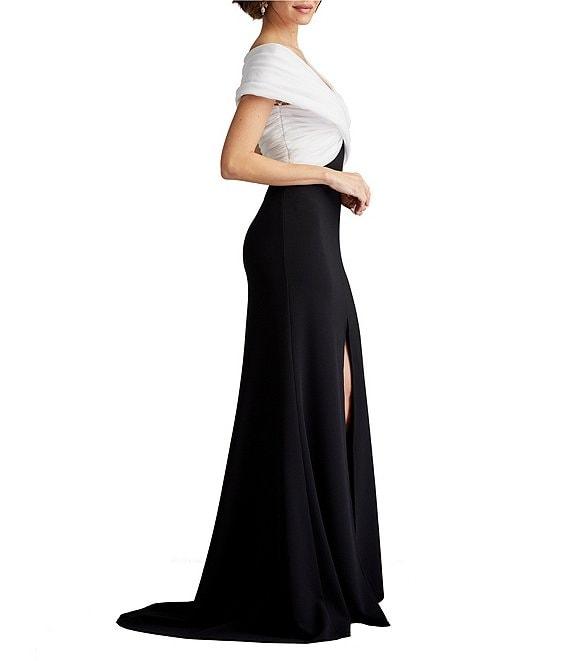Tadashi Shoji Taffeta Pleated Off-the-Shoulder Cap Sleeve Side Slit Gown Product Image