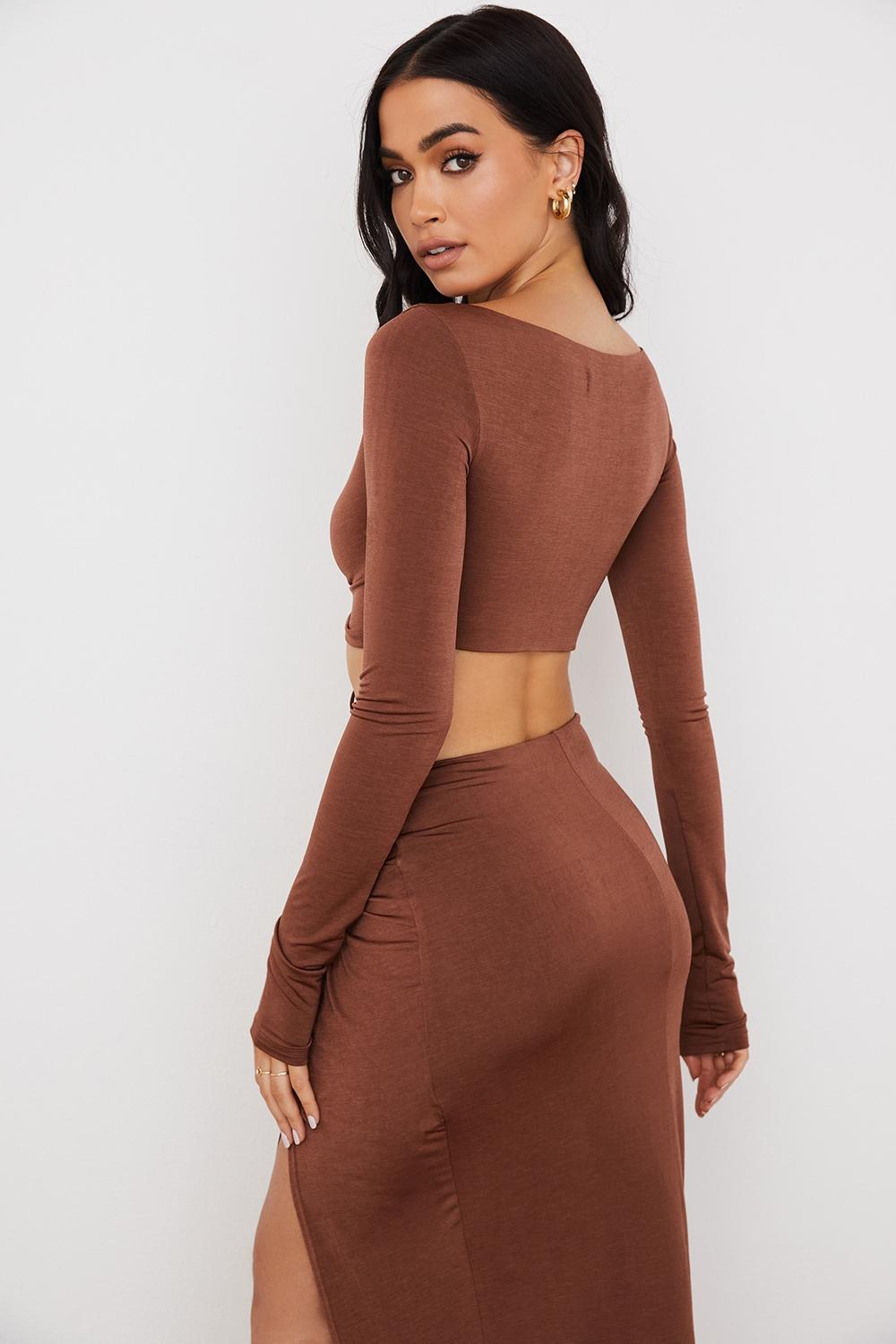Angelita  chocolate gathered crop top Product Image