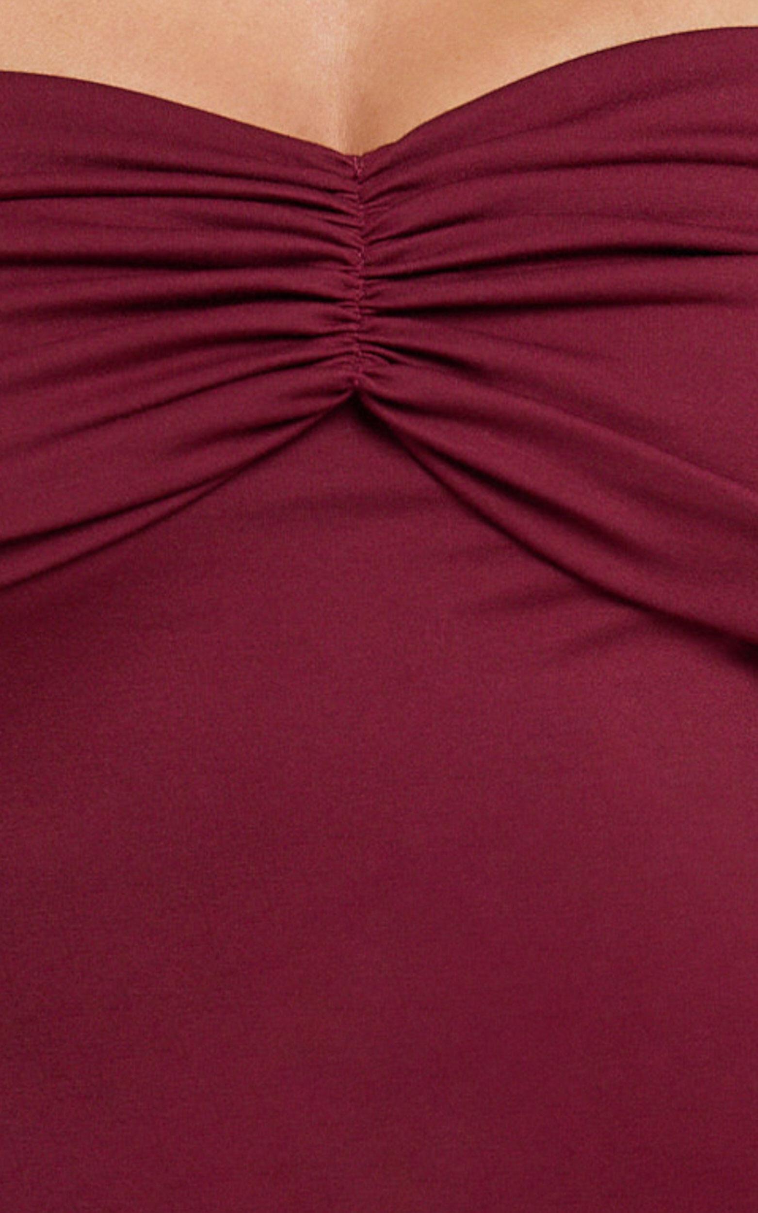 Rani Maxi Dress - Off Shoulder Long Sleeve Bodycon Dress in Wine Product Image