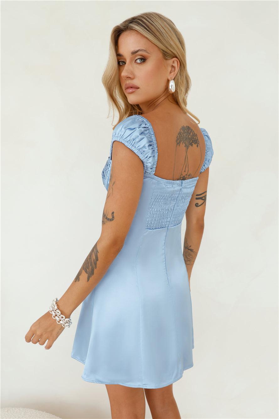 Era Of Cottagecore Satin Mini Dress Blue Product Image