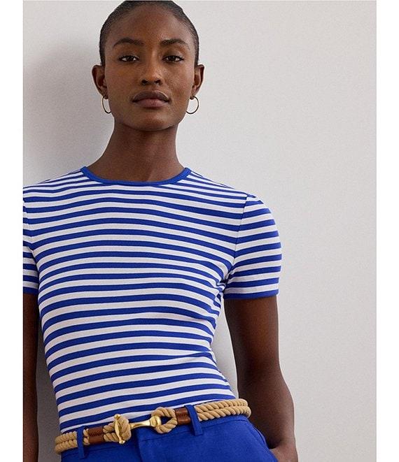 Lauren Ralph Lauren Stripe Ribbed Crew Neck Short Sleeve T-Shirt Product Image