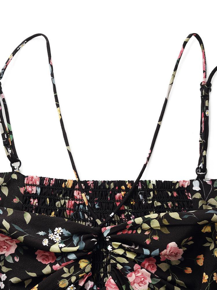 16 Momme Mulberry Silk Rose Print Off Shoulder Women Maxi Dress Product Image