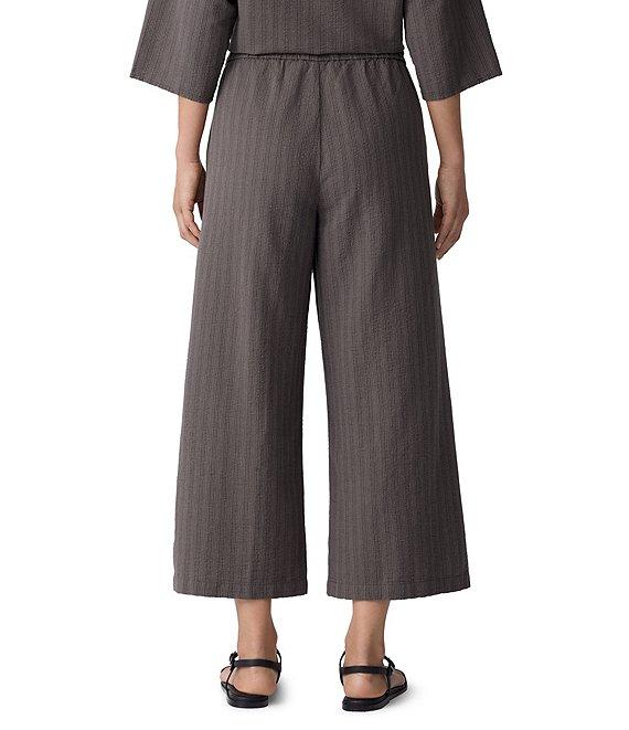 Eileen Fisher Organic Cotton Blend Yarn-Dyed Stripe Elastic Waist Wide Crop Pants Product Image