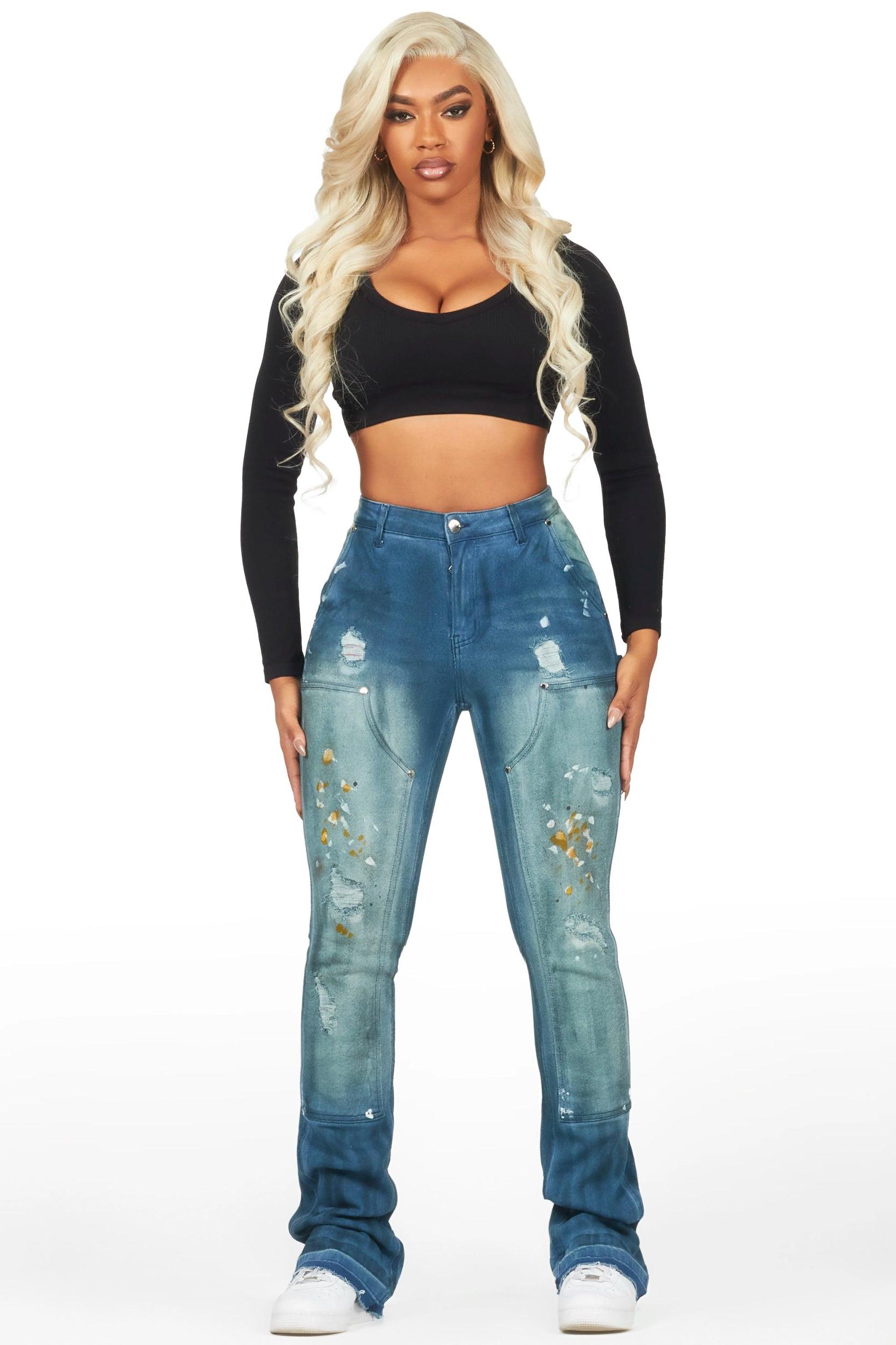 Miesha Blue Stacked Flare Jean Female Product Image
