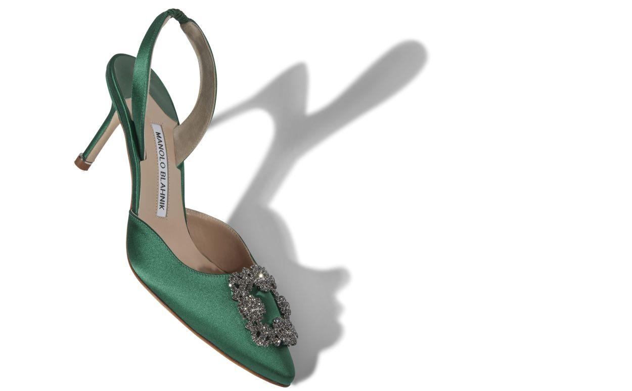 HANGISLI Green Satin Jewel Buckle Slingback Pumps Product Image