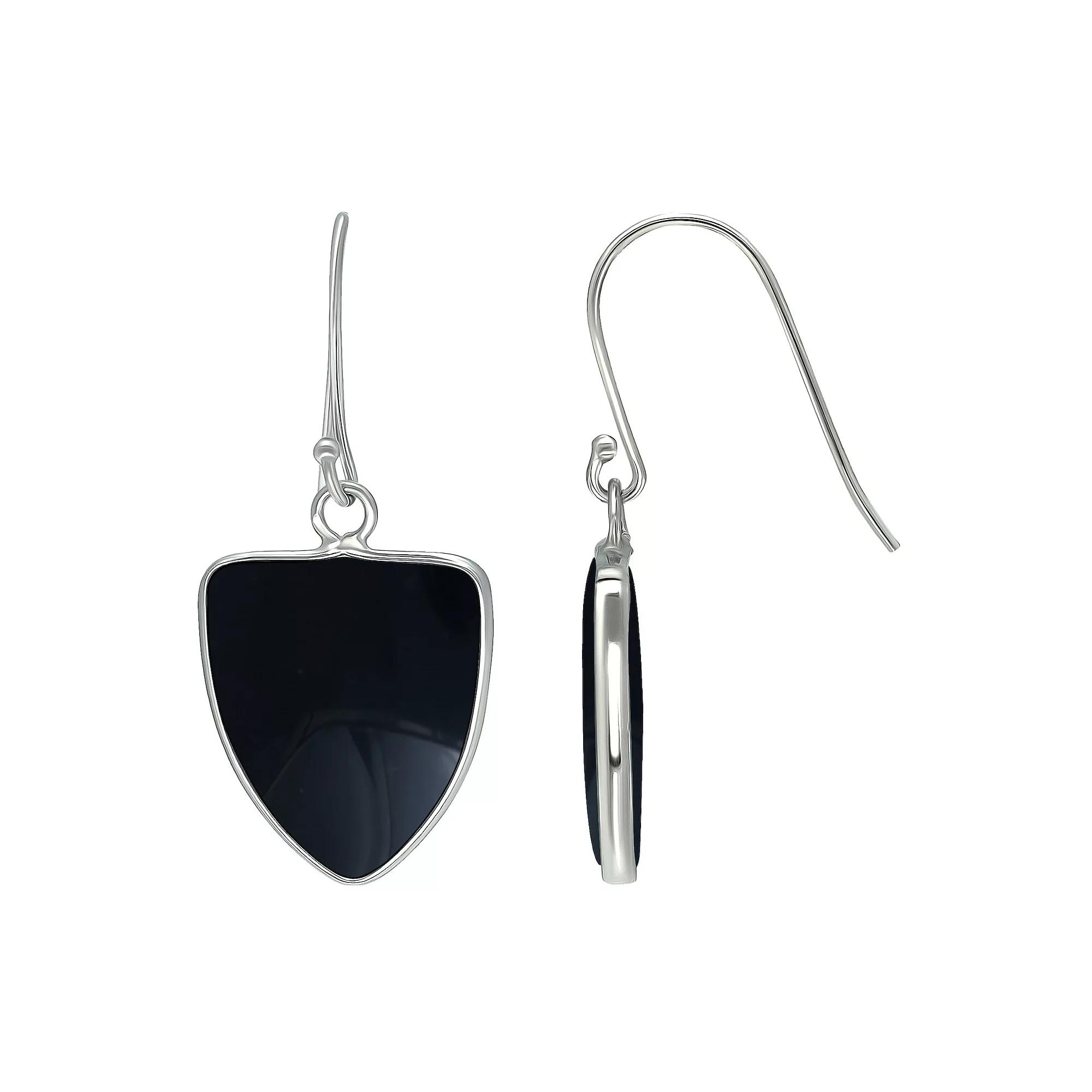 Aleure Precioso Sterling Silver Triangle Shaped Gemstone Drop Earrings, Women's, Black Product Image