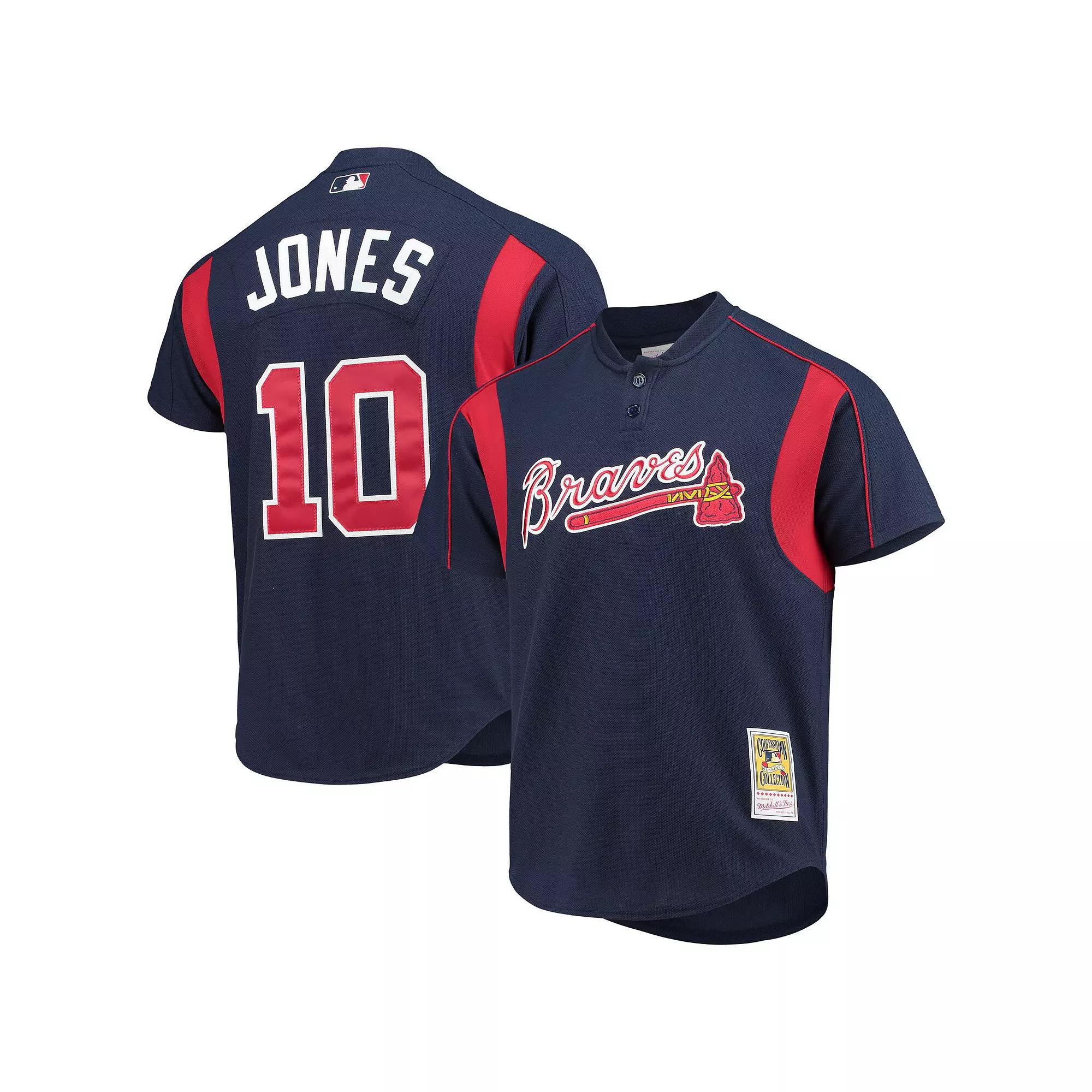 Men's Mitchell & Ness Chipper Jones Navy Atlanta Braves Cooperstown Collection Mesh Batting Practice Button-Up Jersey,  Product Image