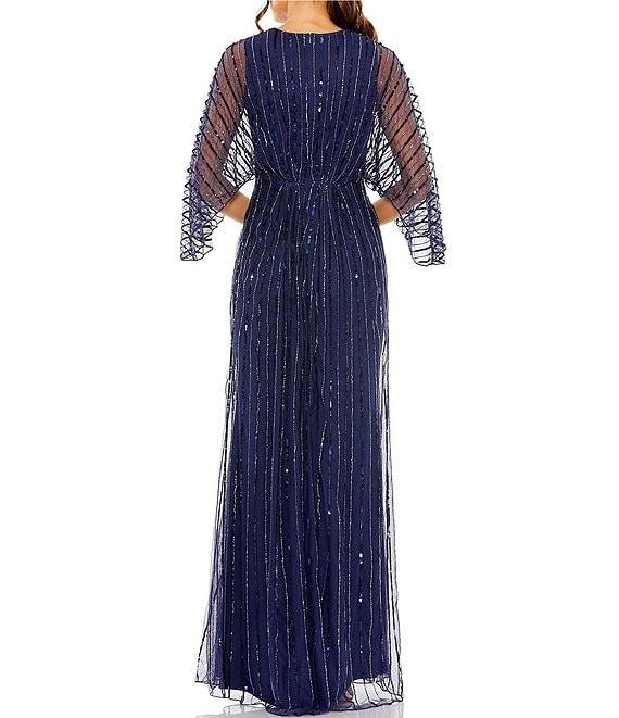 Mac Duggal Beaded Stripe 3/4 Kimono Sleeve V-Neck Gown Product Image