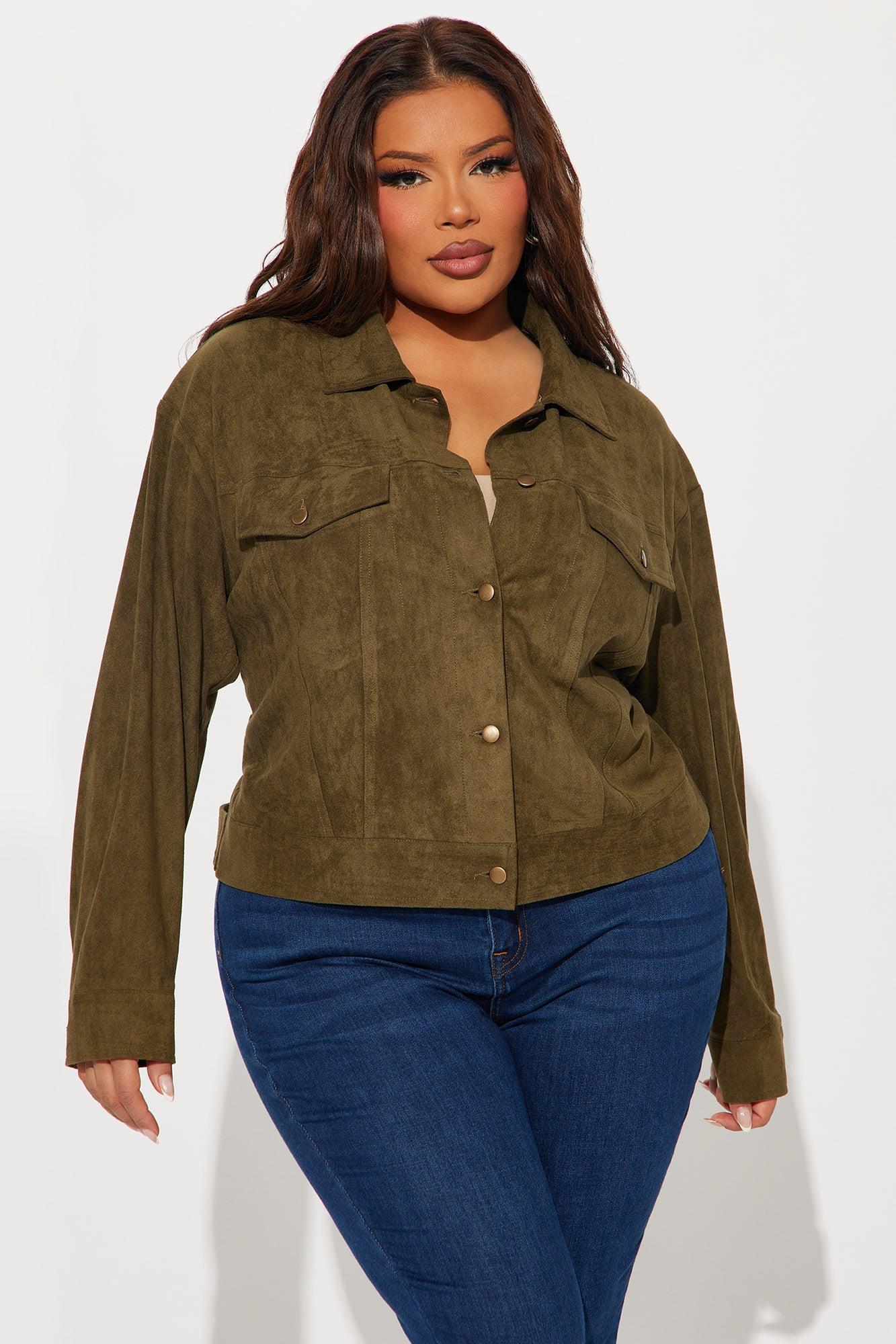Raven Faux Suede Cropped Jacket - Olive Product Image