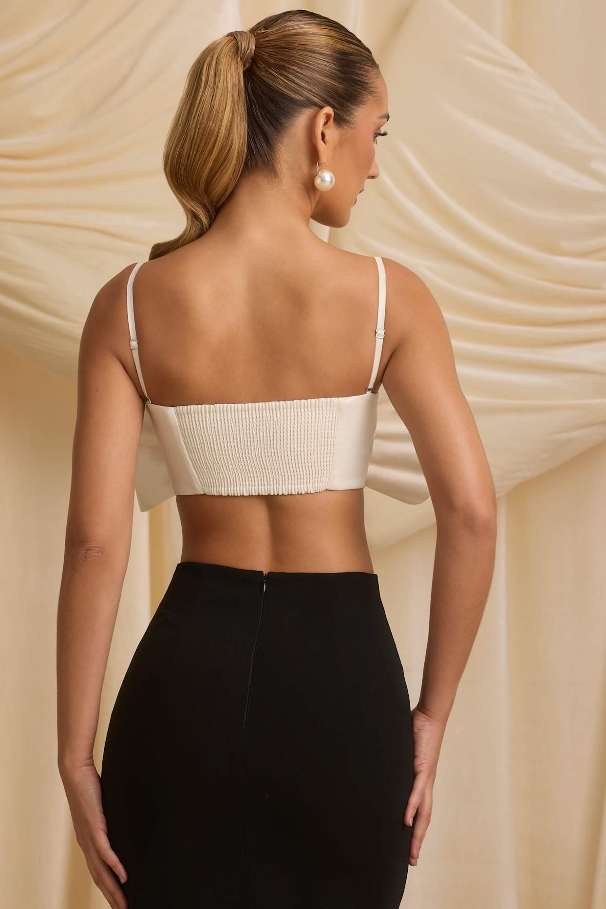 Strapless Bow Crop Top in Ivory Product Image