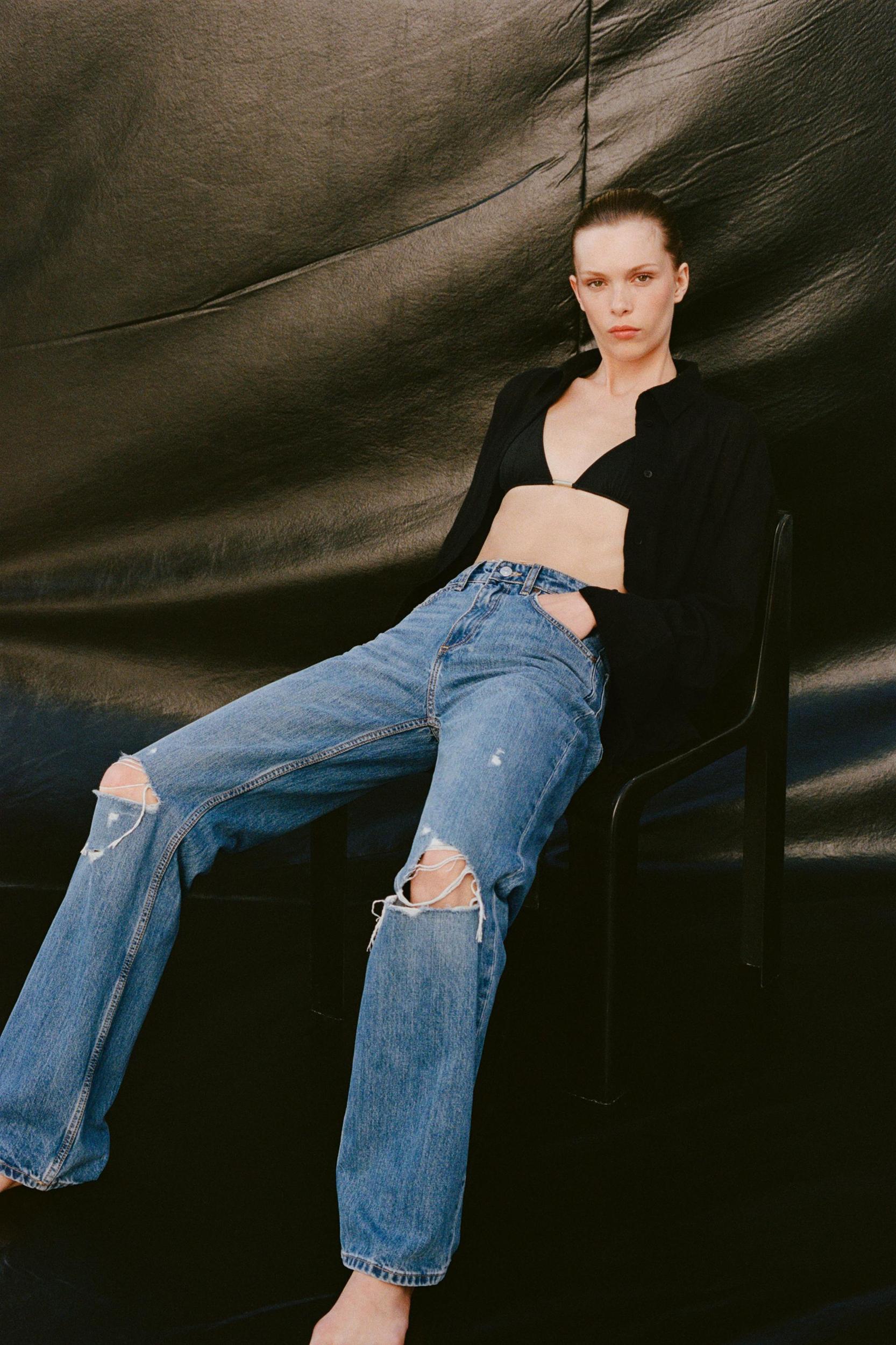 TRF MID-RISE RIPPED WIDE LEG JEANS Product Image