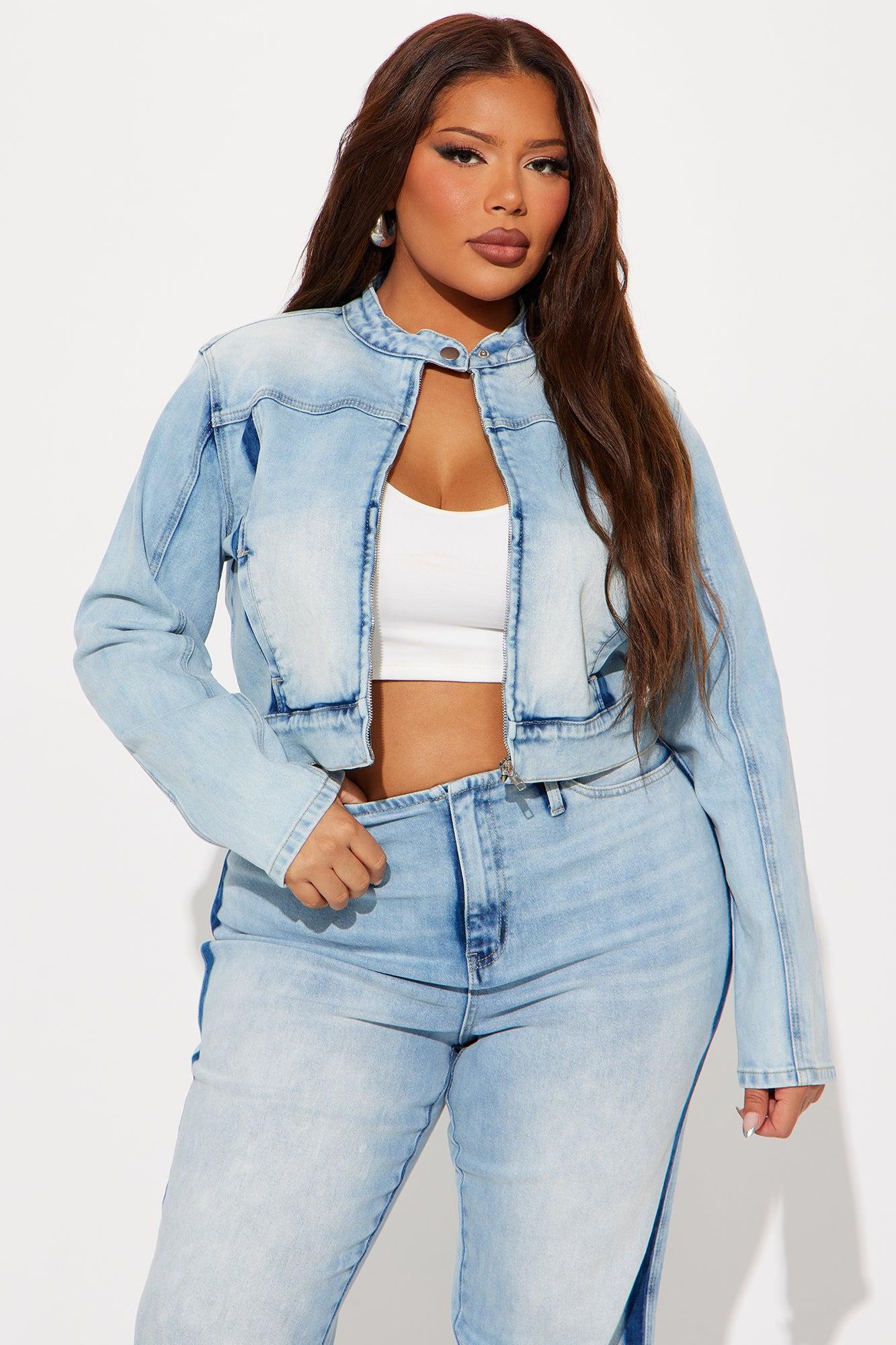 Speed It Up Stretch Moto Denim Jacket - Light Wash Product Image